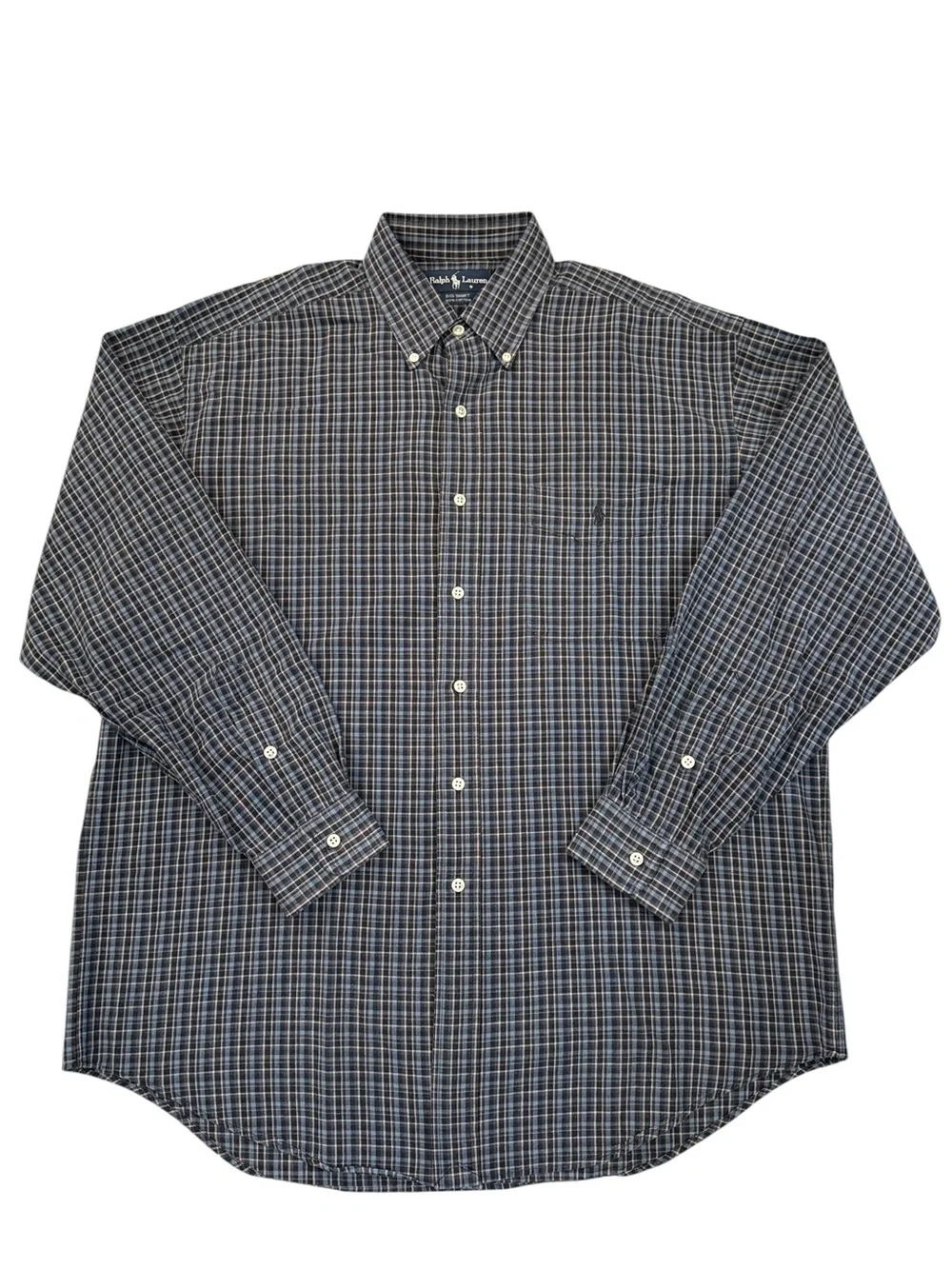 Polo Ralph Lauren Big Shirt Plaid Button Down Cotton Oversized Medium Blue - Picture 2 of 12